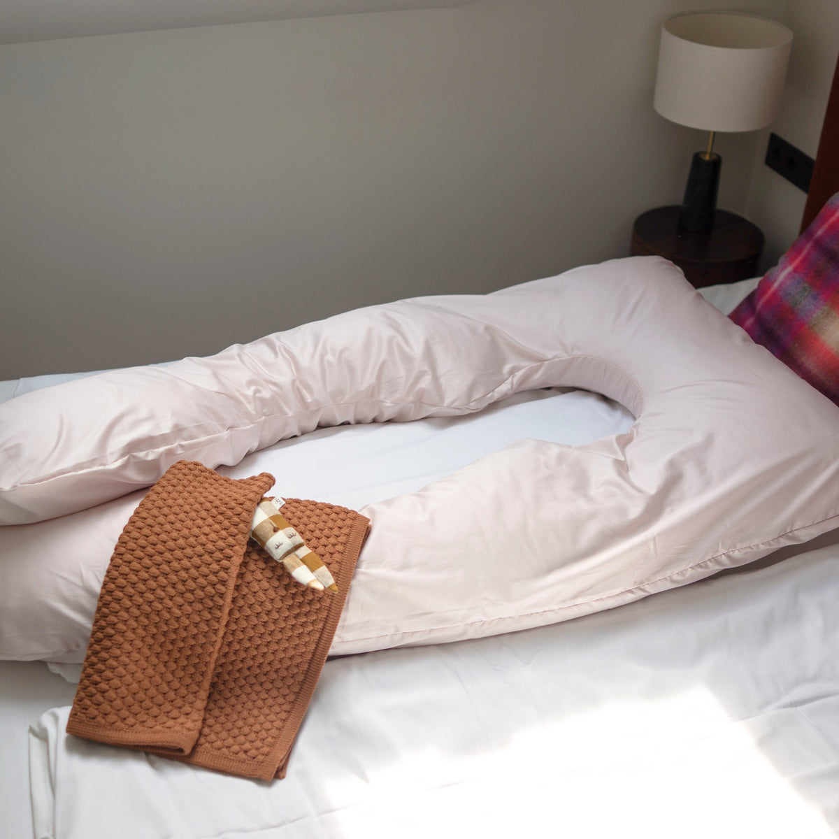 MINICAMP U-Shaped Maternity Pillow with Natural Sateen Cotton Cover in Shell Pink | Kapok or PES Filling