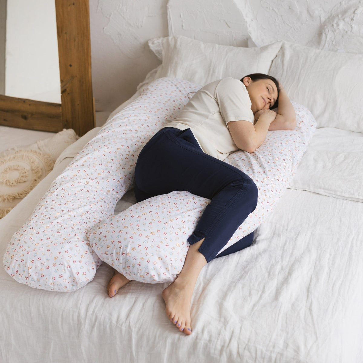 MINICAMP U-Shaped Maternity Pillow with Organic Cover in Milk White | Kapok or PES Filling