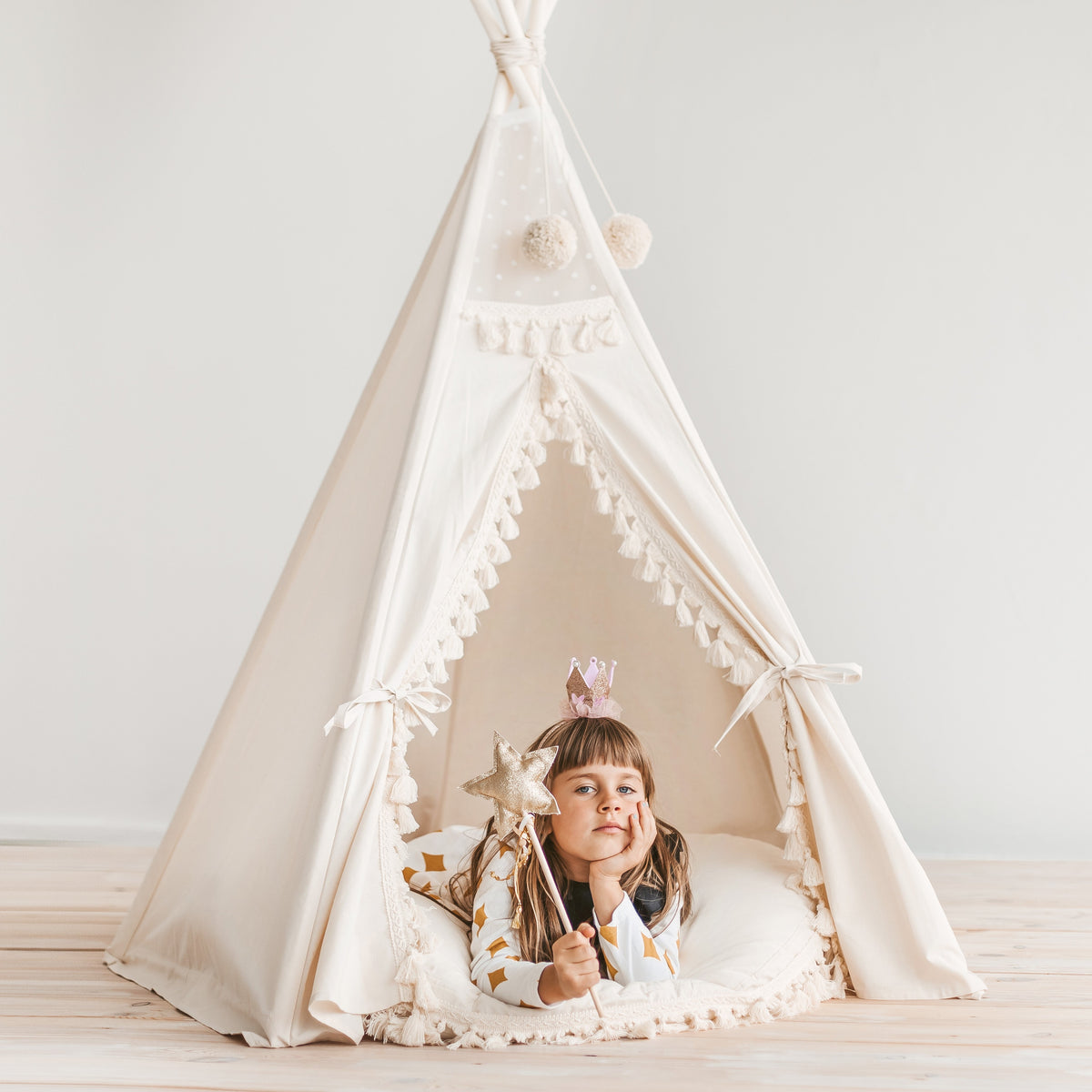 MINICAMP Large Floor Cushion with Tassels in Ecru