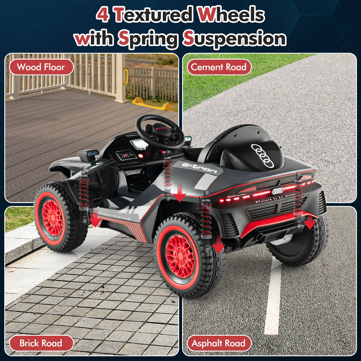 12V Licensed Audi Kids Ride On E-tron Racing Car with Remote Control-Grey