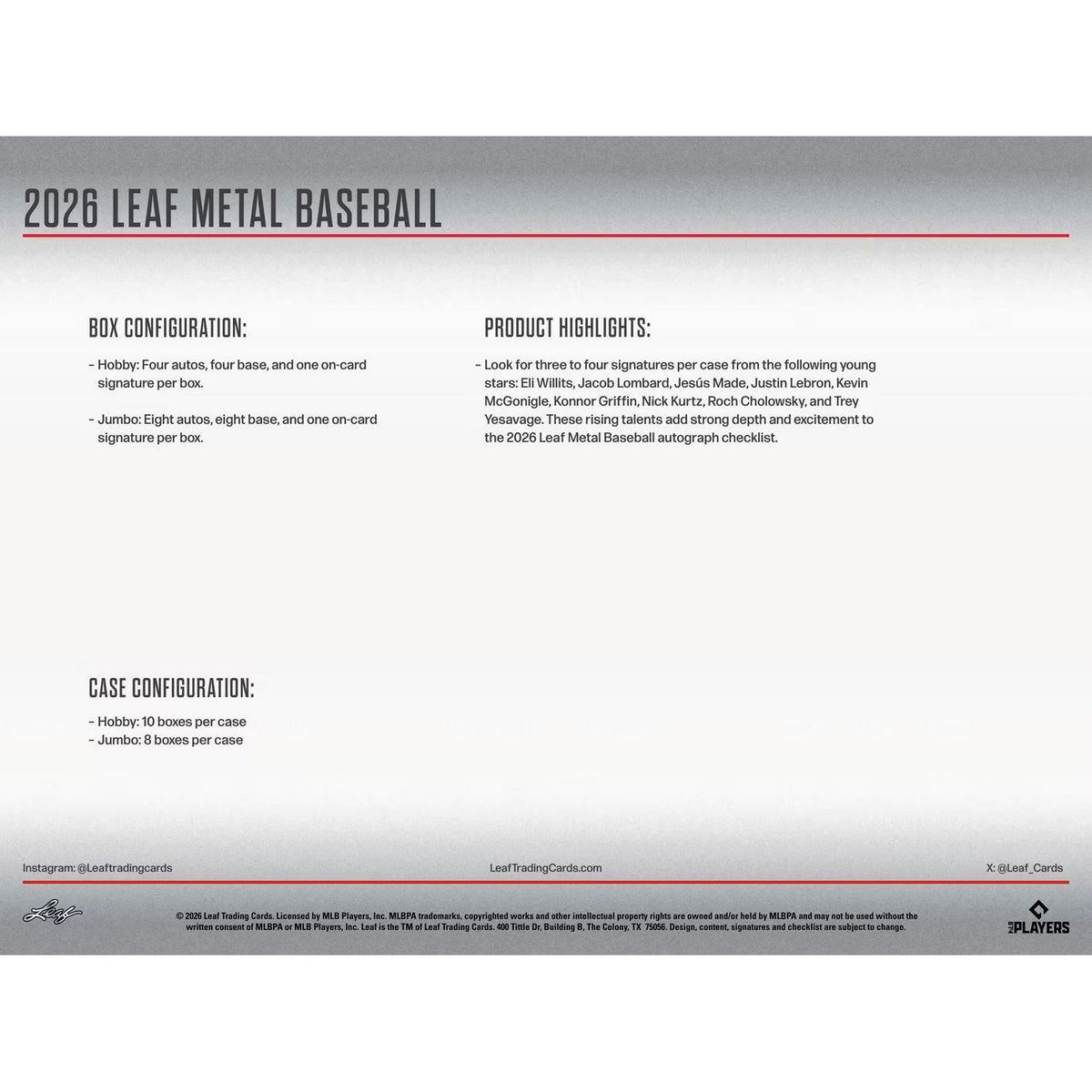 2026 Leaf Metal Baseball Hobby Box