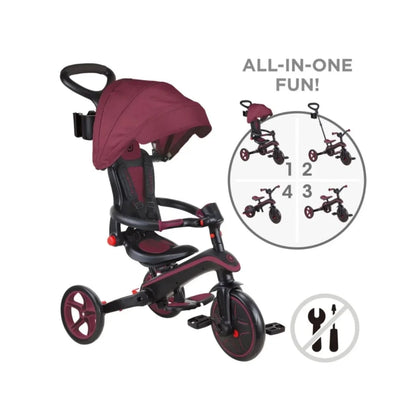 Globber 4-in-1 Explorer Trike Foldable - Burgundy