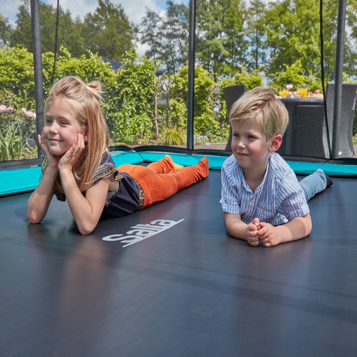 12ft x 8ft Salta Green Rectangular Comfort Edition Inground Trampoline with Enclosure