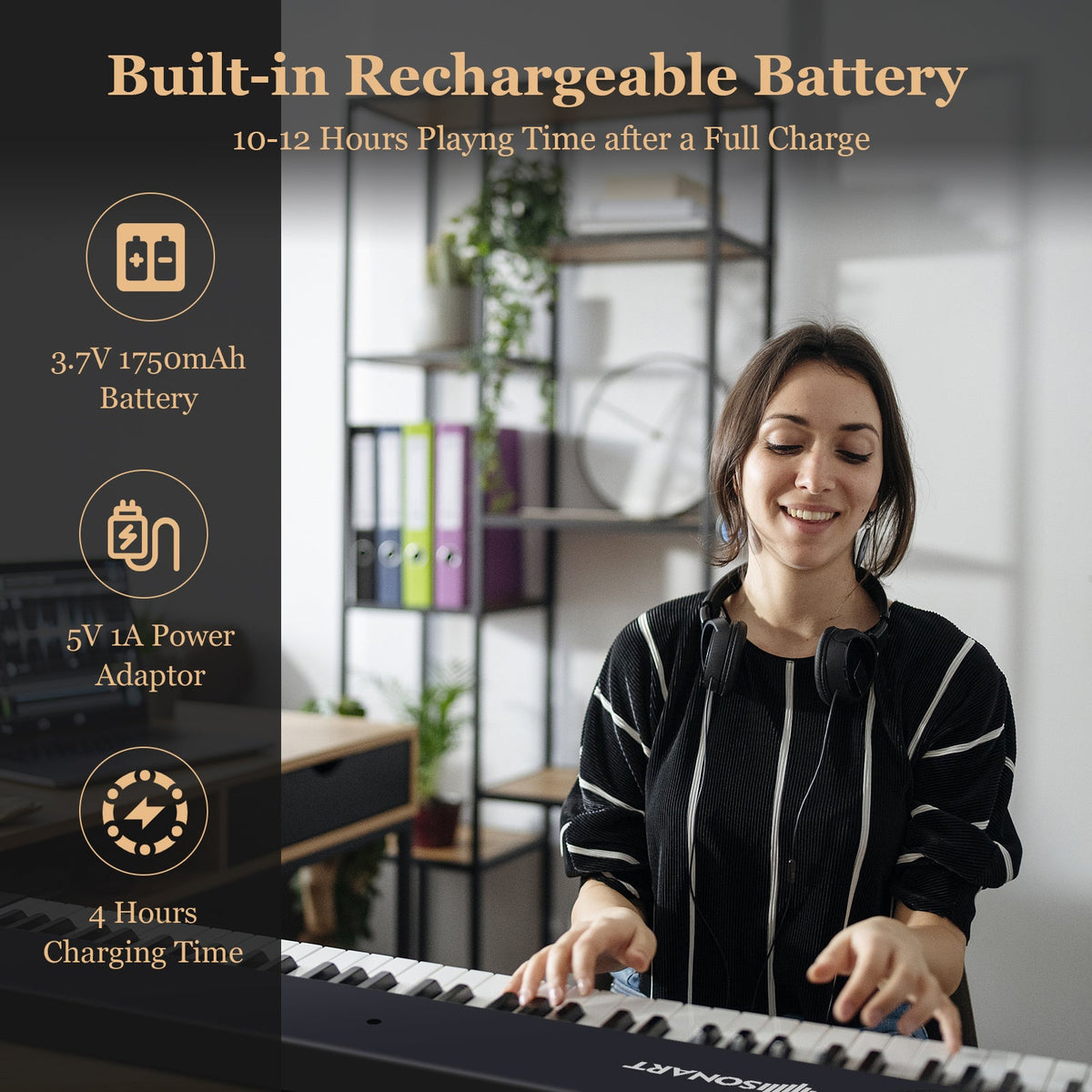 88-Key Folding Electric Piano Keyboard with Full-Size Lighted Key-Black