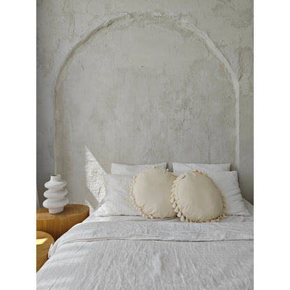 MINICAMP Throw Pillow in Ecru with Pompom trim