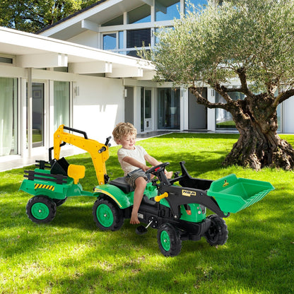 3-in-1 Kids Ride On Pedal Excavator with Detachable Trailer-Green