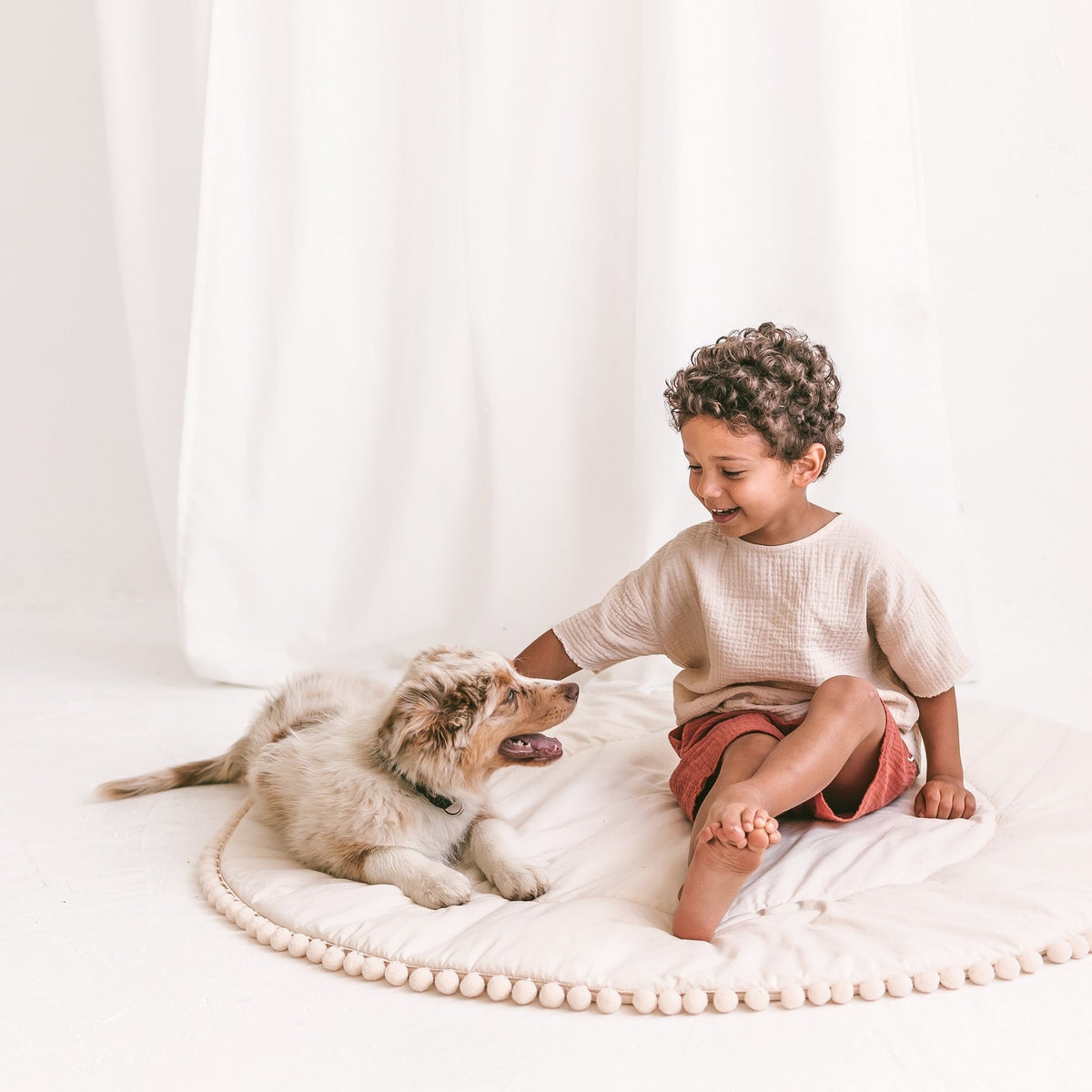MINICAMP Kids Playmat with Pompom Border in Ecru