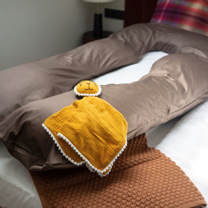 MINICAMP U-Shaped Comfort Pillow with Natural Sateen Cotton Cover in Cacao | Kapok or PES Filling