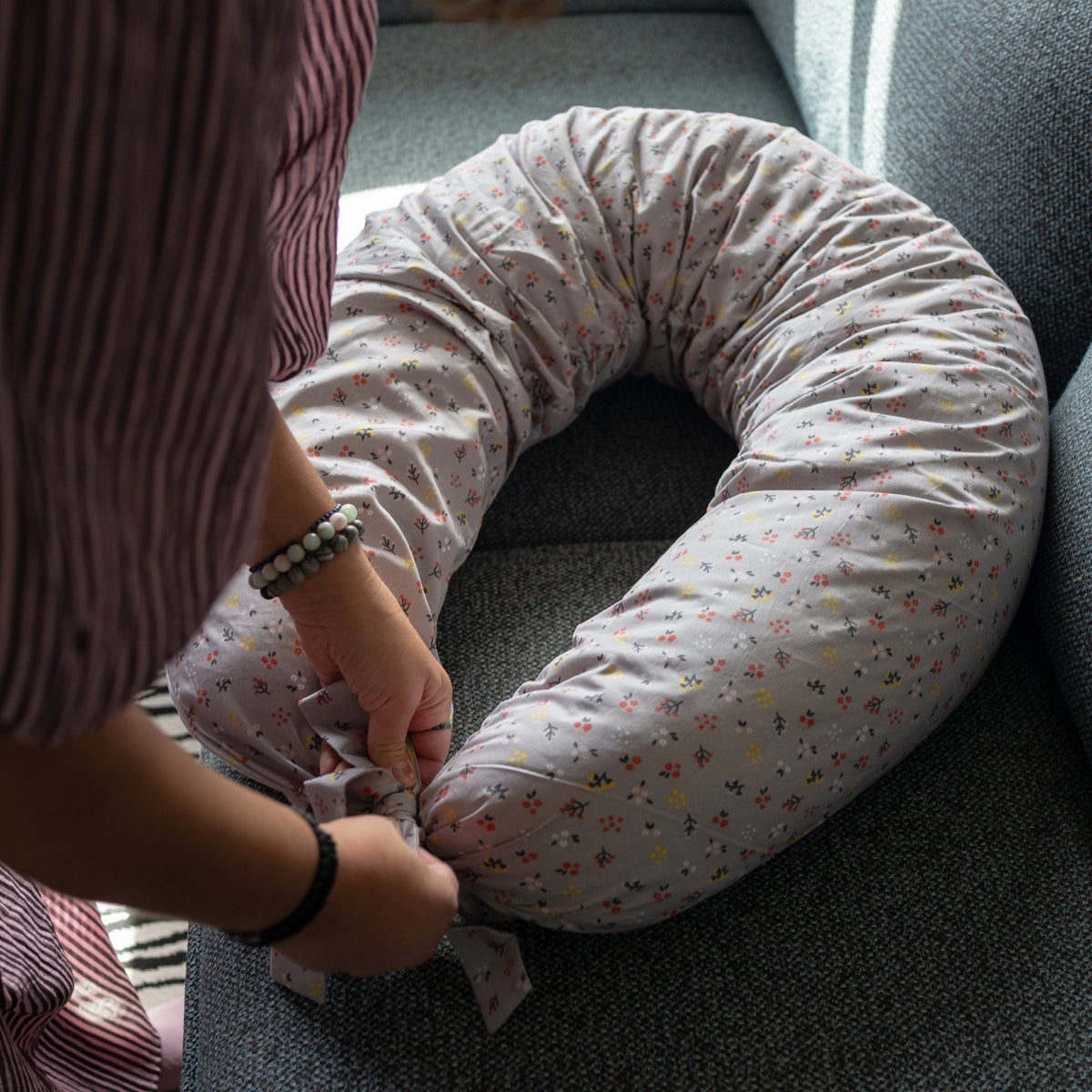 MINICAMP C-Shape Nursing & Pregnancy Pillow with Organic Grey Cover | Kapok or PES Filling