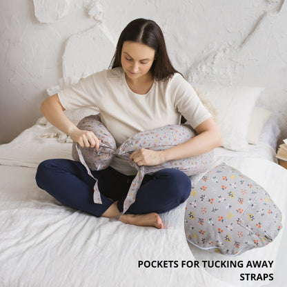 MINICAMP C-Shape Nursing & Pregnancy Pillow with Organic Grey Cover | Kapok or PES Filling