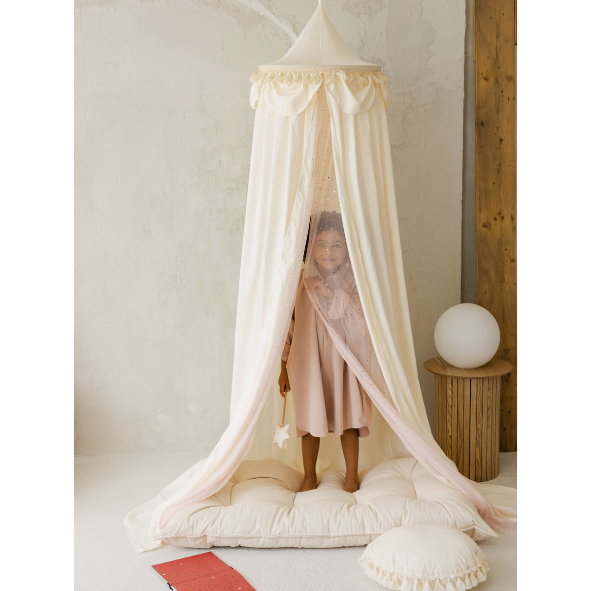MINICAMP Kids Bed Canopy with Tulle & Tassels in Cream