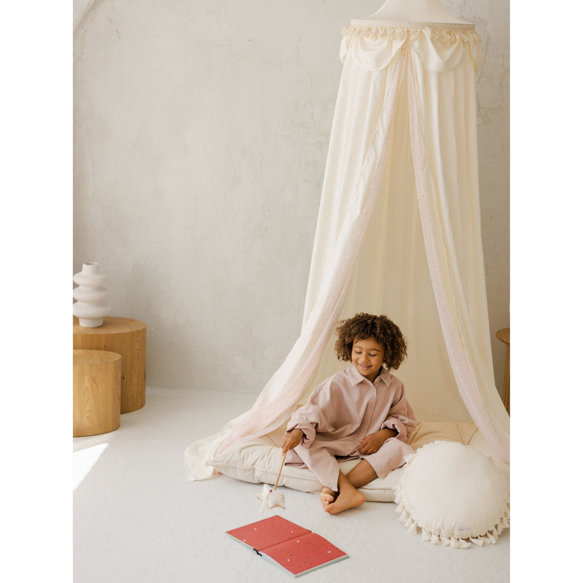 MINICAMP Kids Bed Canopy with Tulle & Tassels in Cream