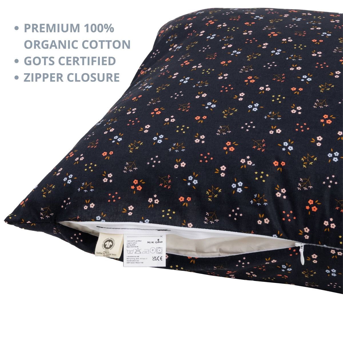 MINICAMP Long Maternity & Lumbar Support Pillow with Organic Cover in Navy Blue