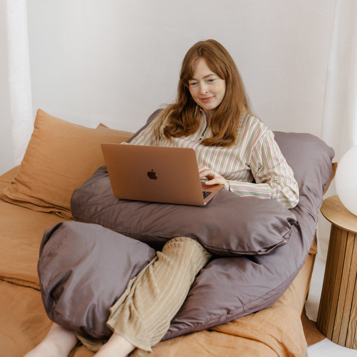 MINICAMP U-Shaped Comfort Pillow with Natural Sateen Cotton Cover in Cacao | Kapok or PES Filling