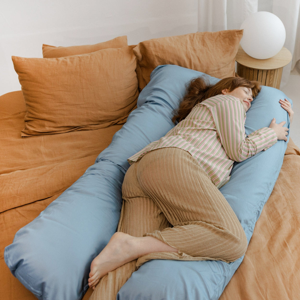 MINICAMP U-Shaped Pregnancy Pillow with Natural Sateen Cotton Cover in Stone Blue | Kapok or PES Filling