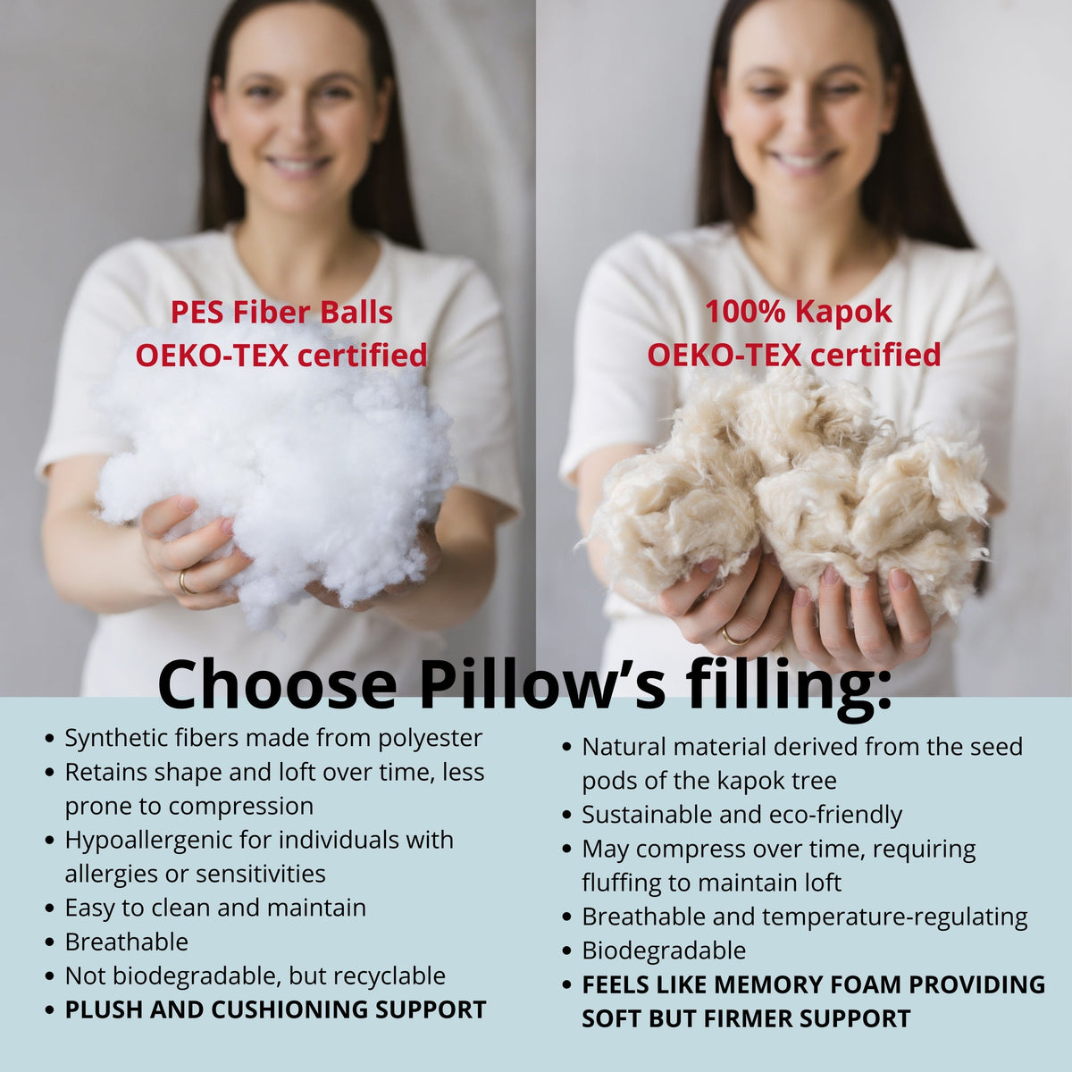MINICAMP U-Shaped Maternity Pillow with Natural Sateen Cotton Cover in Shell Pink | Kapok or PES Filling