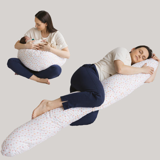MINICAMP C-Shape Nursing & Maternity Pillow with Organic Milk White Cover | Natural Kapok or PES Filling