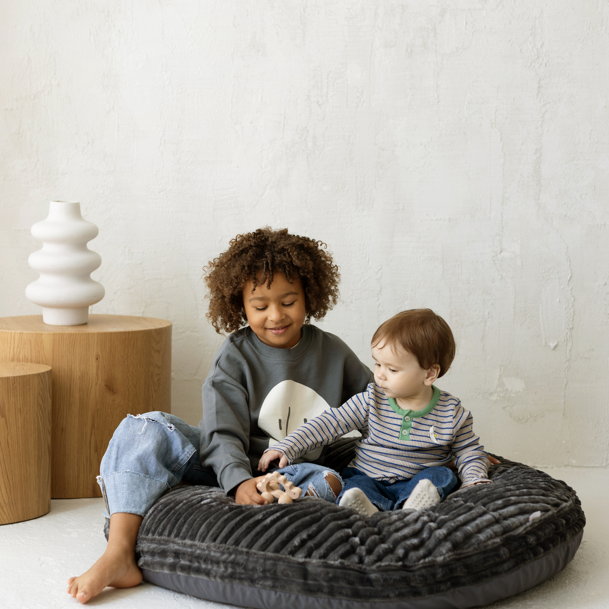 MINICAMP Large Kids Floor Cushion in dark grey corduroy