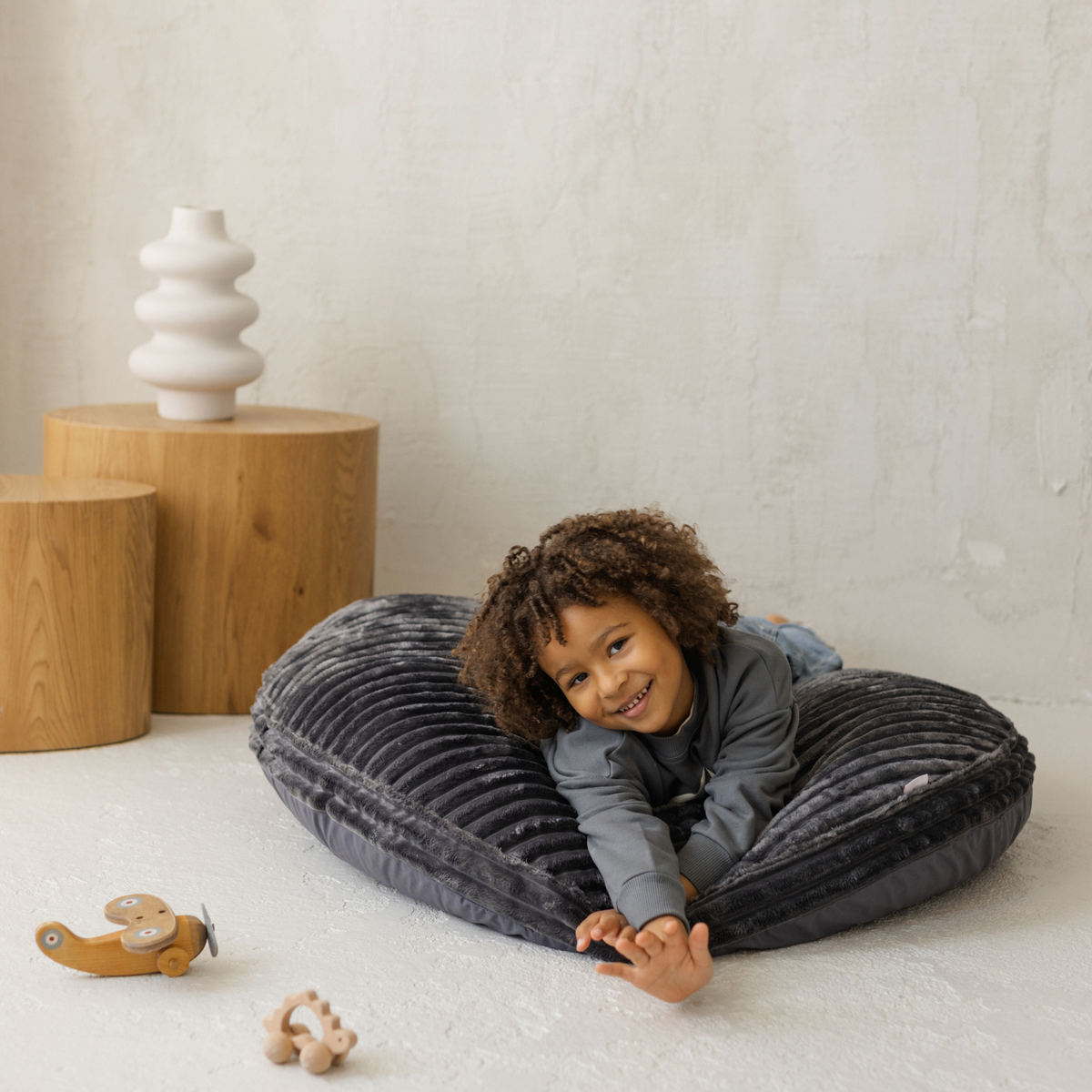 MINICAMP Large Kids Floor Cushion in dark grey corduroy