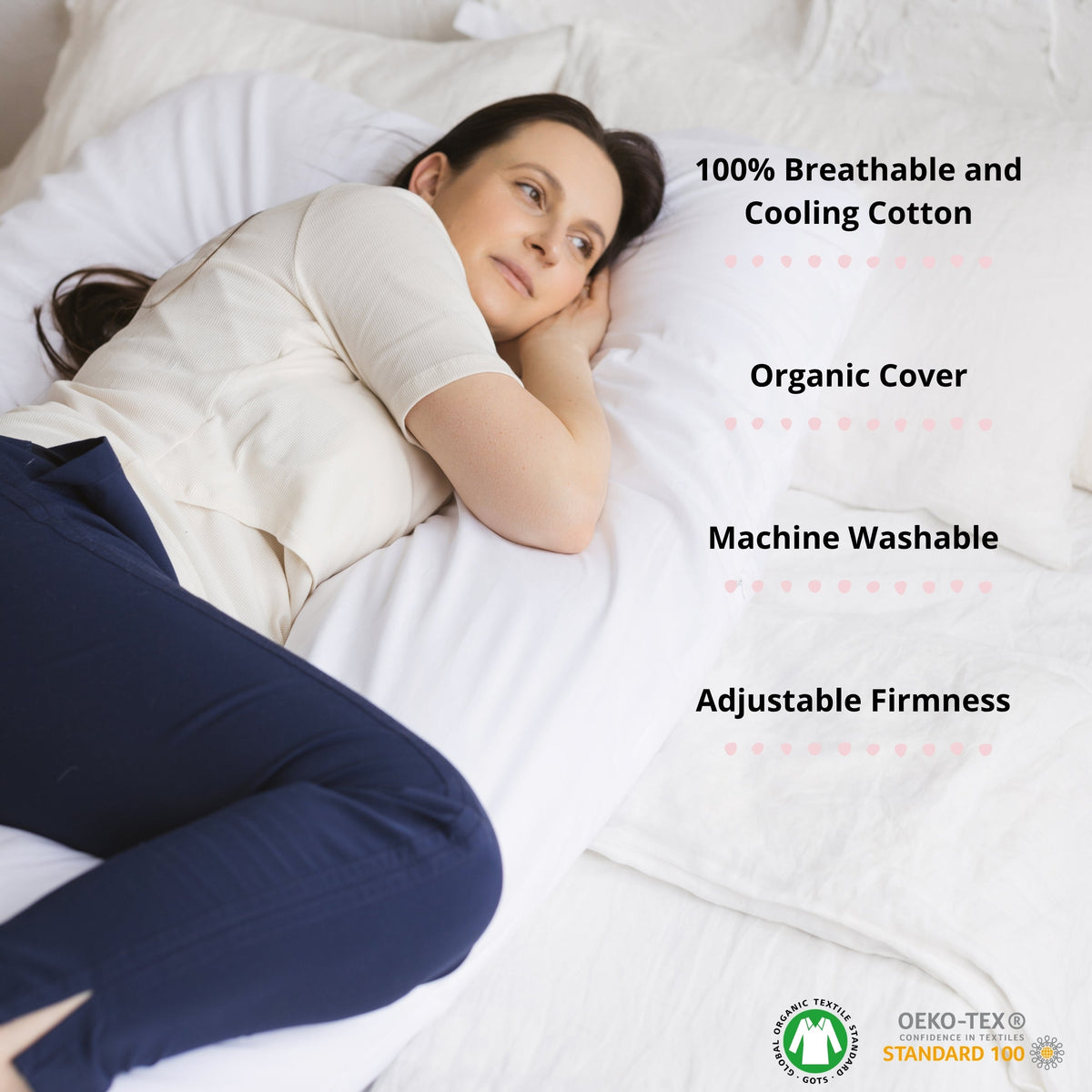 MINICAMP U-Shaped Body Pillow with Organic Cover in White | Kapok or PES Filling