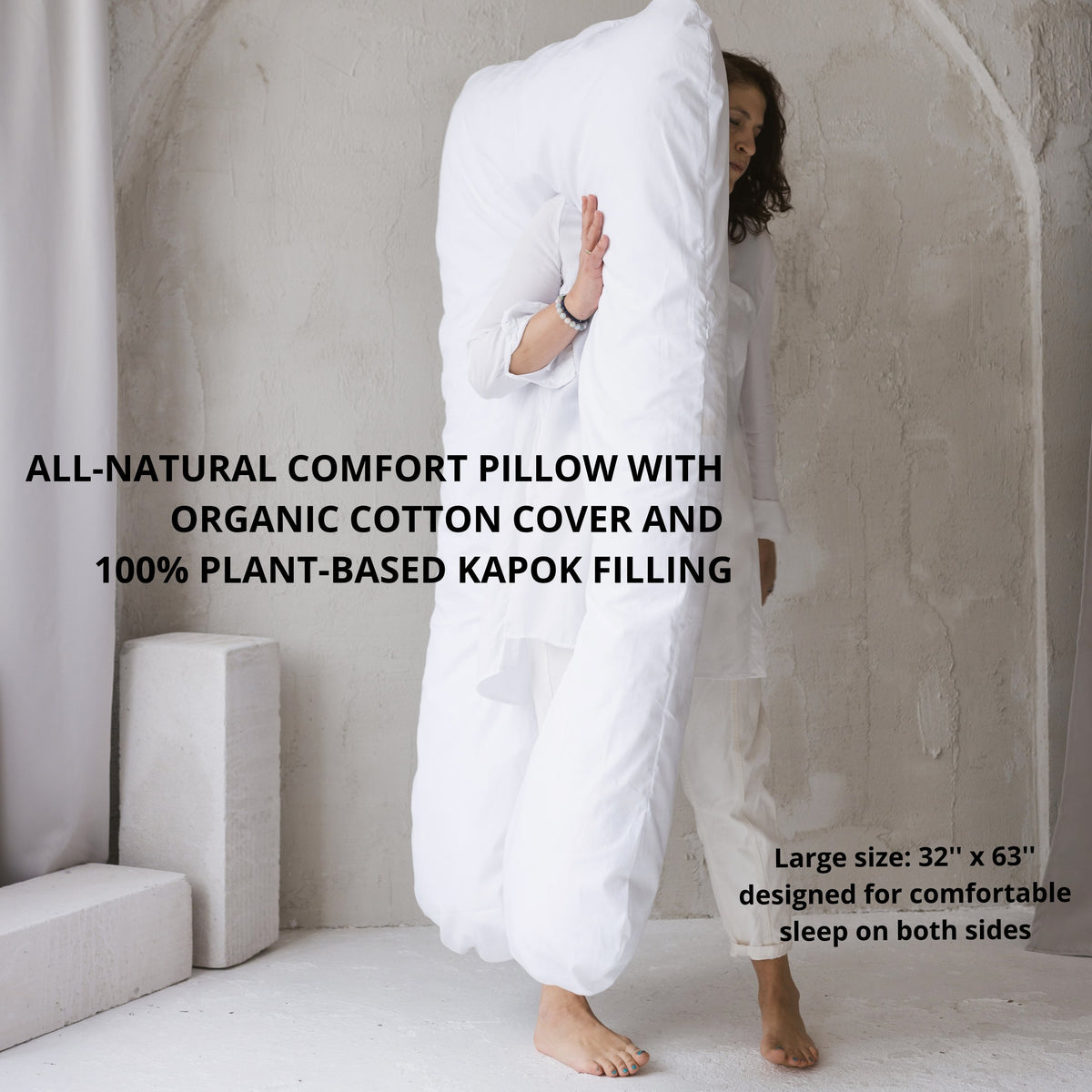 MINICAMP U-Shaped Body Pillow with Organic Cover in White | Kapok or PES Filling
