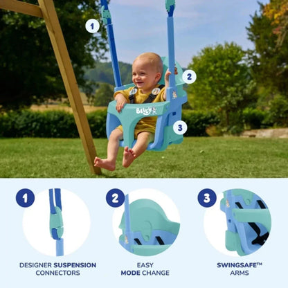 TP Treehouse Set with Slide & Bluey Quadpod Single Swing