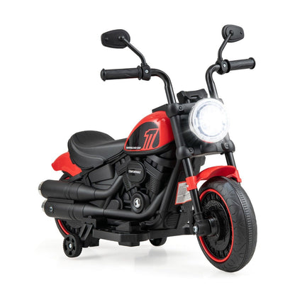 Battery Powered Motorbike with Training Wheels and Threaded Tires for Toddlers-Red