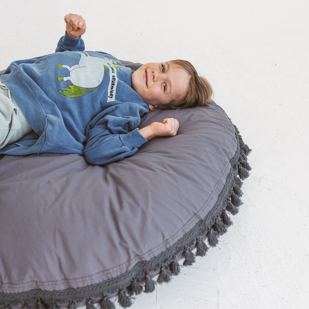 MINICAMP Large Floor Cushion with Tassels in Grey
