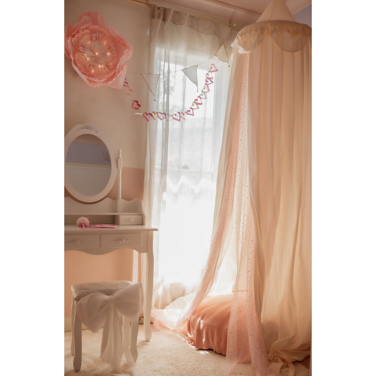 MINICAMP Kids Bed Canopy with Tulle & Tassels in Cream