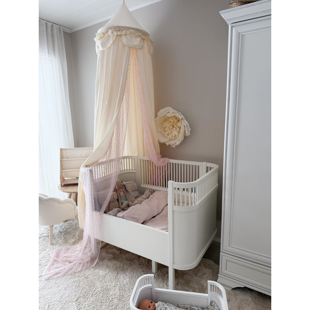 MINICAMP Kids Bed Canopy with Tulle & Tassels in Cream