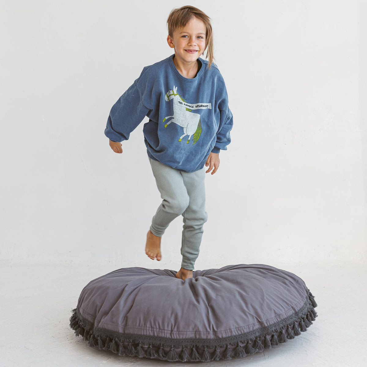 MINICAMP Large Floor Cushion with Tassels in Grey