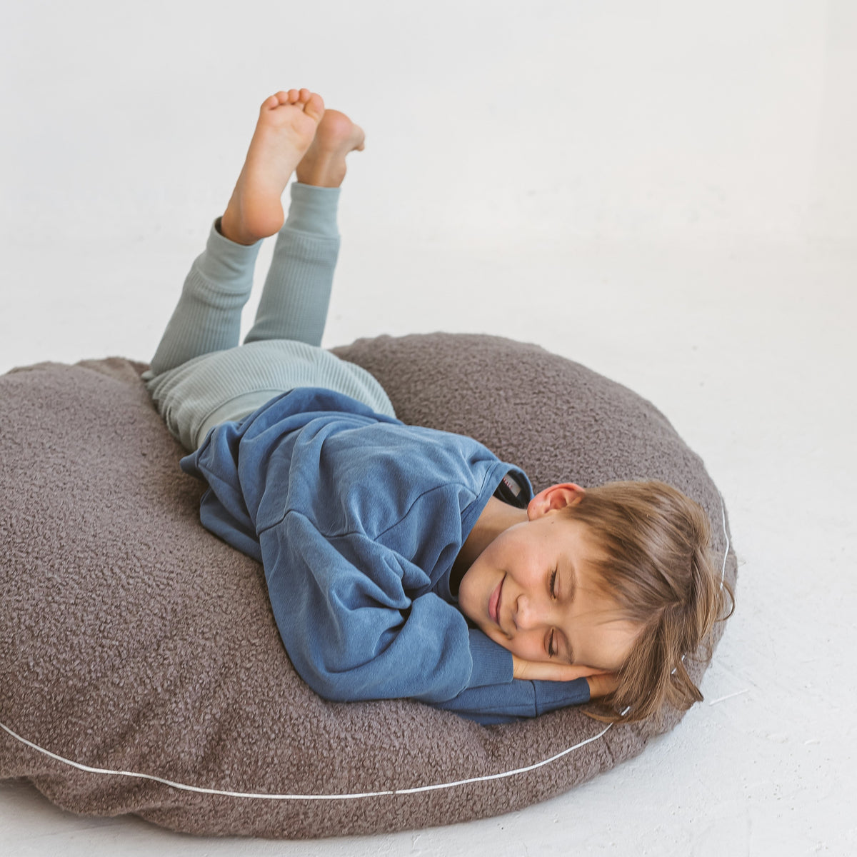 MINICAMP Boucle Fabric Kids Floor Cushion in Grey