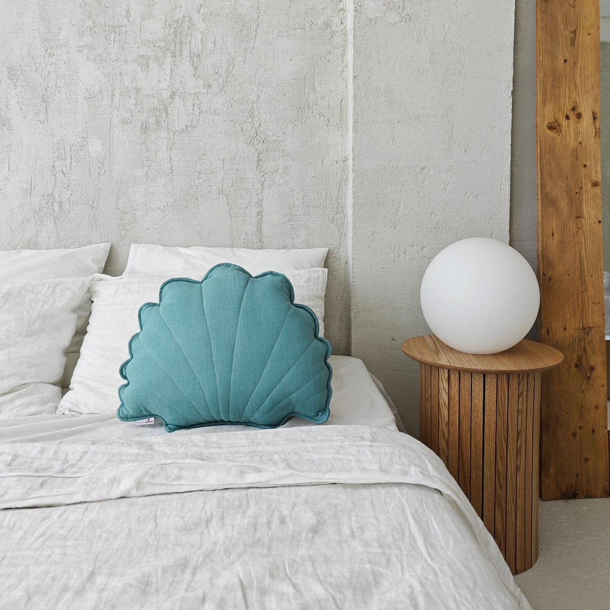 MINICAMP Linen Sea Shell Pillow – Mint Throw Pillow for Coastal & Beach Decor