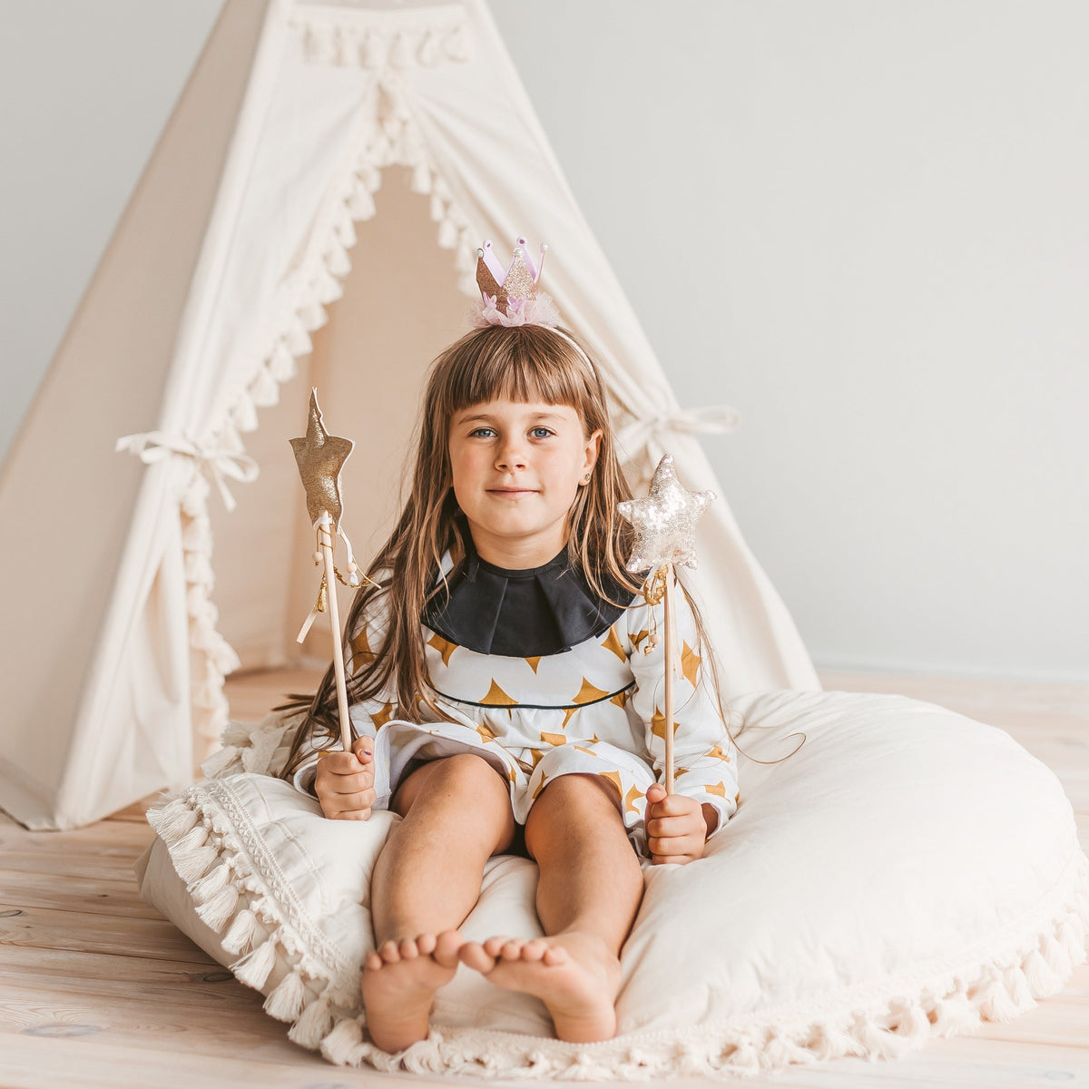 MINICAMP Large Floor Cushion with Tassels in Ecru