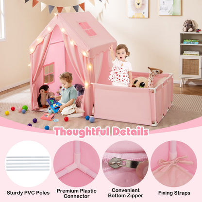 COSTWAY Kids 2-in-1 Play Tent & Toddler Playpen – Pink Indoor Playhouse for Kids Ages 1–5